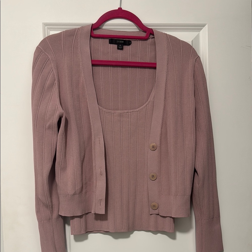 J. Crew Mauve Ribbed Cardigan and Tank Set